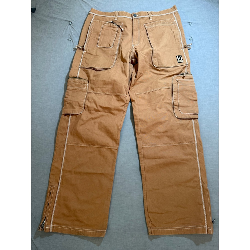 Sean John Workwear Carpenter Pants Brown Cotton Utility Pockets‎ Mens 38x34